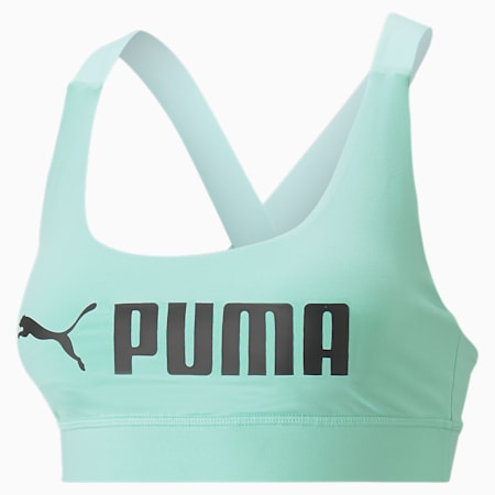 PUMA Fit Mid Impact Training Bra, Electric Peppermint, small-IND