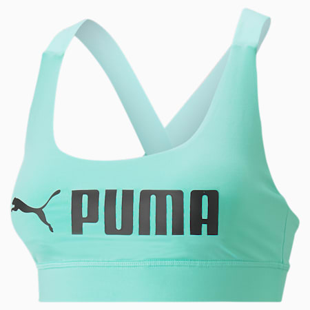 PUMA Fit Mid Impact Training Bra, Electric Peppermint, small-PHL