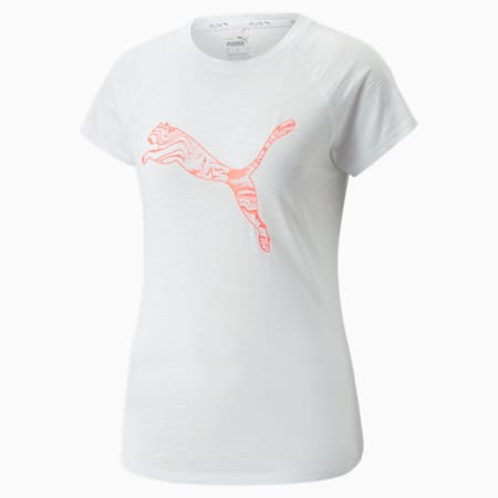 Run Logo Running-T-Shirt mit kurzem Arm für Damen, Puma White, small