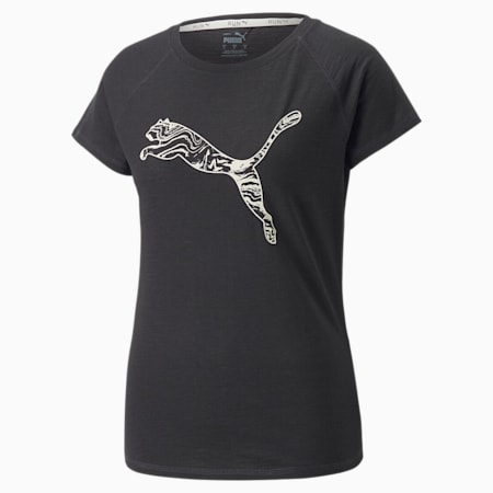 Run Logo Short Sleeve Running Tee Women, Puma Black-Pristine, small-SEA