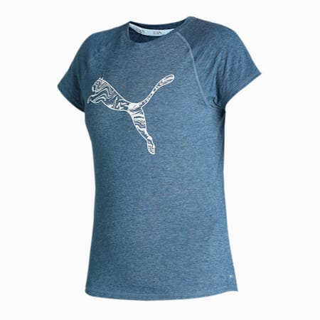 Run Logo Short Sleeve Running Tee Women, Marine Blue, small-SEA