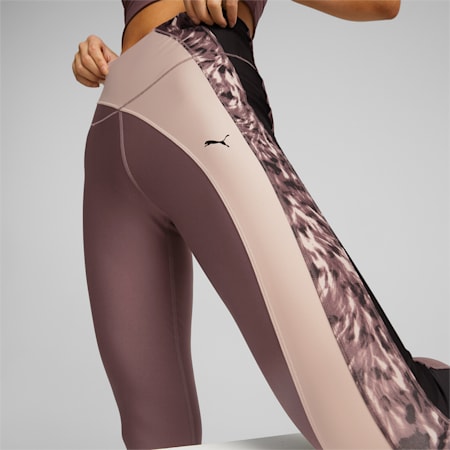 Safari Glam High Waisted Full Length Women's Training Leggings, Dusty Plum-Rose Quartz-Fur real print, small-AUS