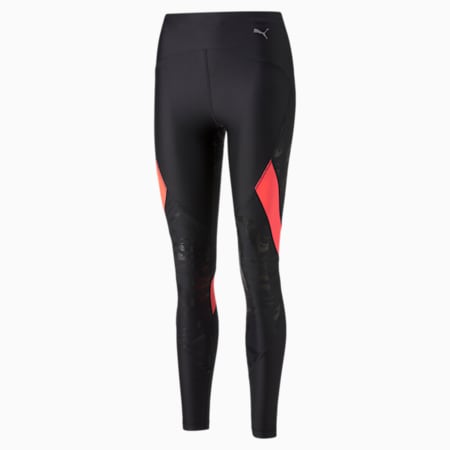 ULTRAFORM High Waist Full Length Printed Running Tights Women, Puma Black-Sunset Glow, small-PHL