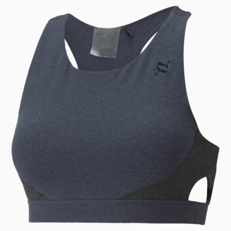 Exhale Colourblock Studio Training Bra Women, Marine Blue Heather-Puma Black Heather-color block, small-AUS