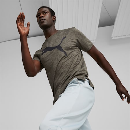 Favourite Heather Cat Men's Training Tee, Green Moss Heather, small-AUS
