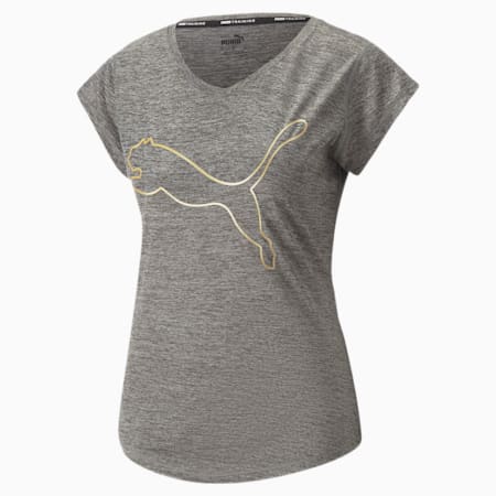 เสื้อยืดออกกำลังกายผู้หญิง Favourite Heather Cat, Medium Gray Heather-metallic outline CAT, small-THA