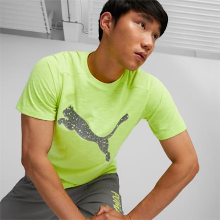Performance Logo Short Sleeve Running Tee Men, Lime Squeeze, small