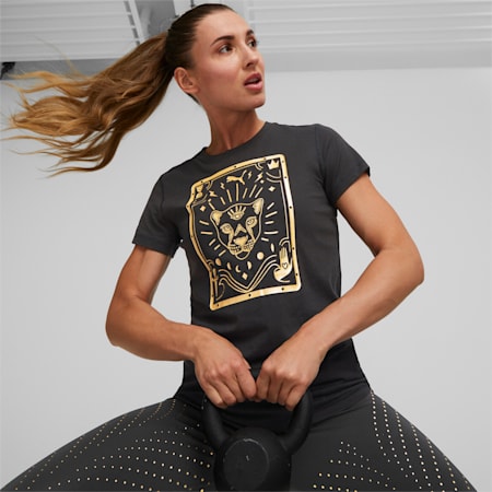 เสื้อยืดออกกำลังแขนสั้นผู้หญิง Performance Femme, Puma Black, small-THA