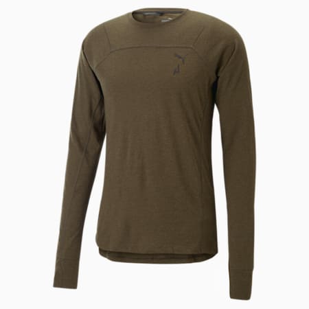 Camiseta de running de lana de manga larga SEASONS para hombre, Deep Olive, small
