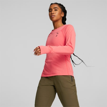 T-shirt de trail running à manches longues en laine SEASONS Femme, Salmon, small