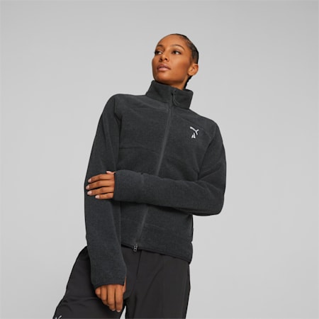 Polaire de trail running zippée SEASONS Femme, PUMA Black Heather-Silver, small
