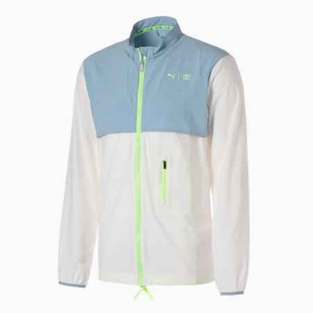 PUMA x FIRST MILE Woven Running Jacket Men, Puma White-Blue Wash, small-SEA