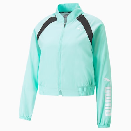 PUMA Fit Woven Fashion Training Jacket Women, Electric Peppermint, small