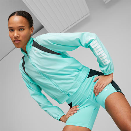 PUMA Fit Woven Fashion Training Jacket Women, Electric Peppermint, small-AUS