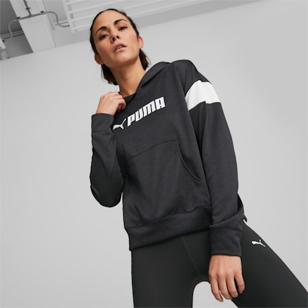 PUMA Fit Tech Knit Training Hoodie Women, PUMA Black Heather-PUMA White, small-DFA