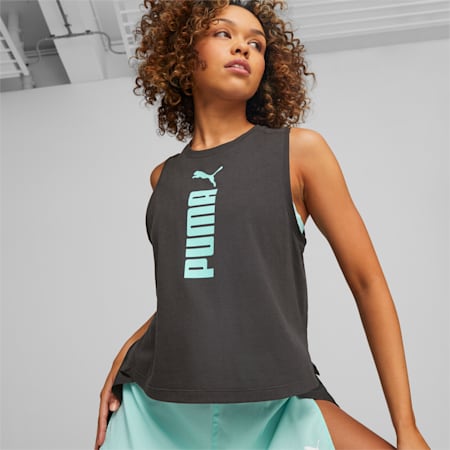 PUMA Fit Tri-blend Training Tank Top Women, PUMA Black-Electric Peppermint, small-SEA