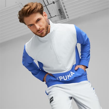 PUMA Fit Woven Half-Zip Training Jacket Men, Royal Sapphire-Platinum Gray, small-DFA