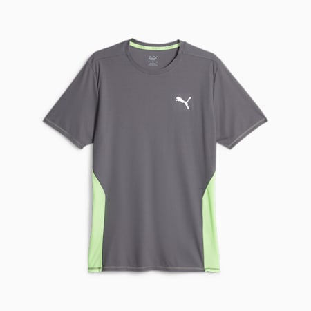 RUN FAVOURITE Men's Short Sleeve Running Tee, Cool Dark Gray-Speed Green, small-AUS