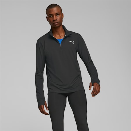 Camiseta de running Run Favourite con cremallera de un cuarto para hombre, PUMA Black, small