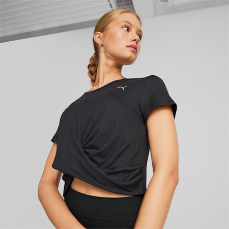 Studio Yogini Lite Twist Training Tee Women, PUMA Black, small-PHL