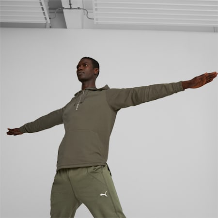 Hoodie d’entraînement Studio Plastic Free Homme, Green Moss, small