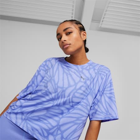 Train Favourite Printed Training Crop Tee Women, Elektro Purple, small-AUS