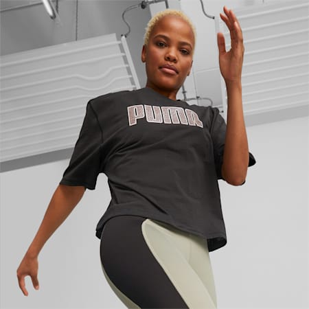 เสื้อยืดออกกำลังผู้หญิงสกรีนลาย Concept, PUMA Black, small-THA
