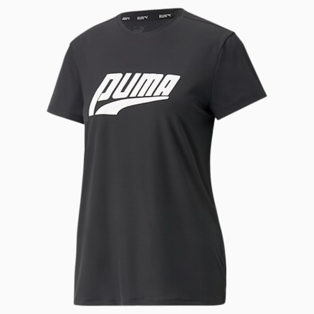 RUN Short Sleeve Logo Running Tee Women, PUMA Black-PUMA White, small-PHL
