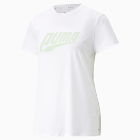 تيشيرت للجري للنساء RUN Short Sleeve Logo, PUMA White-Light Mint, small-DFA