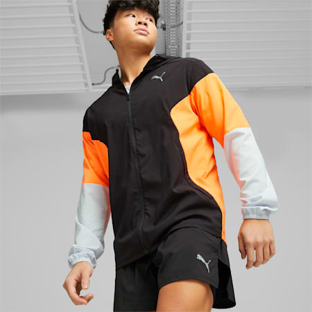 RUN Lightweight Men's Running Jacket, PUMA Black-Ultra Orange, small-AUS