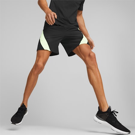 Fit 7" Stretch Woven Trainingsshorts Männer, PUMA Black-Fizzy Lime, small