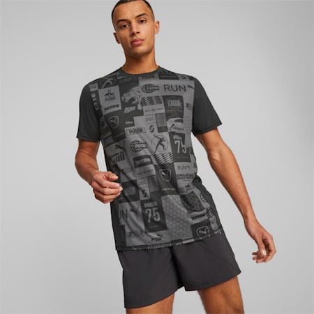 Run Favourite Printed Running Tee Men, PUMA Black-AOP, small-SEA