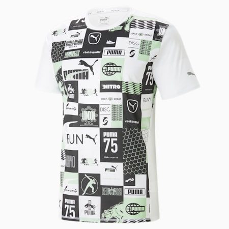 Run Favourite Men's Printed Running Tee, PUMA White-Light Mint-AOP, small-AUS