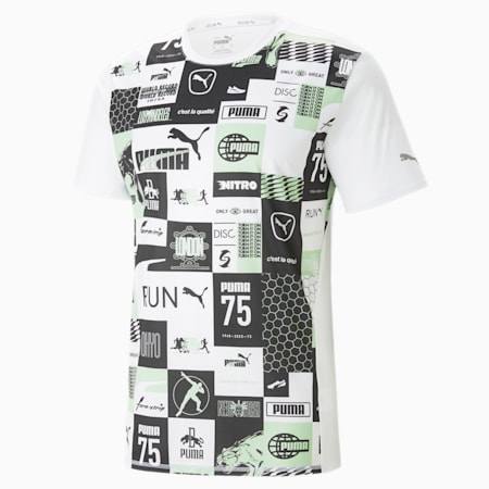 T-shirt de running Run Favourite Homme, PUMA White-Light Mint-AOP, small-DFA