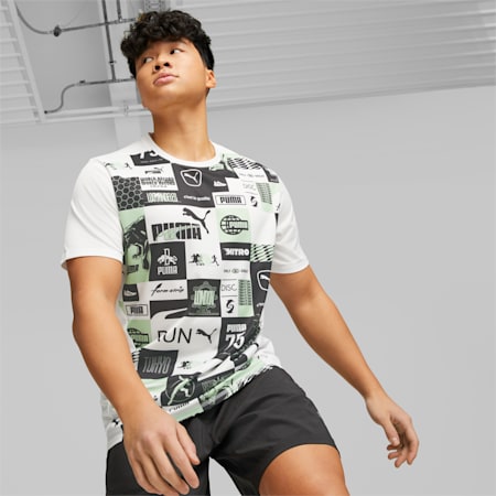 Run Favourite Printed Running Tee Men, PUMA White-Light Mint-AOP, small-SEA