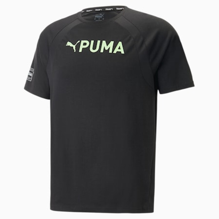 เสื้อยืดออกกำลังผู้ชาย Fit Ultrabreathe Triblend, PUMA Black-Fizzy Lime, small-THA