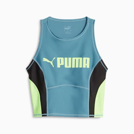 PUMA FIT Women's Eversculpt Training Tank Top, Bold Blue-Speed Green, small-PHL