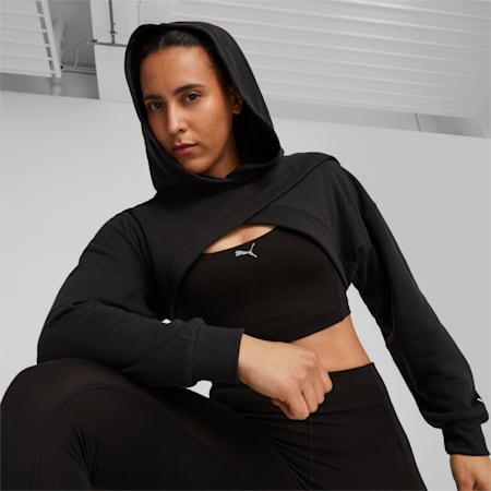 PUMA FIT MOVE Women's Cropped Training Hoodie, PUMA Black-PUMA White, small-PHL