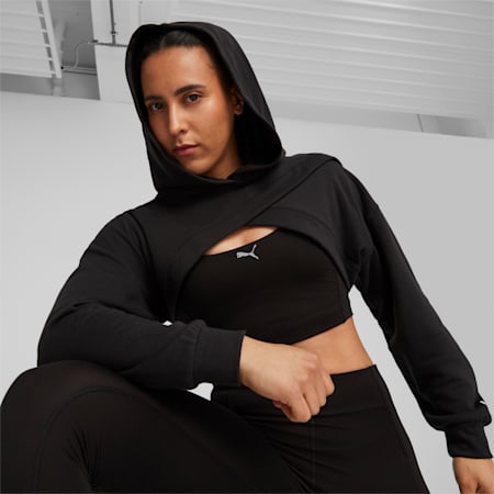 PUMA FIT MOVE Women's Cropped Training Hoodie, PUMA Black-PUMA White, small-AUS