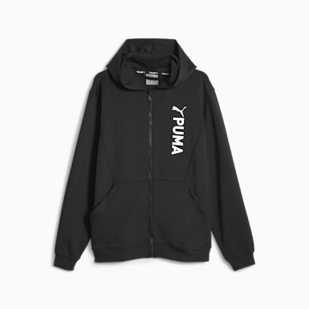 PUMA Fit dubbelgebreide hoodie met rits voor heren, PUMA Black, small