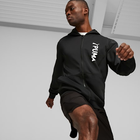 Hoodie en double maille avec fermeture éclair intégrale PUMA Fit Homme, PUMA Black, small