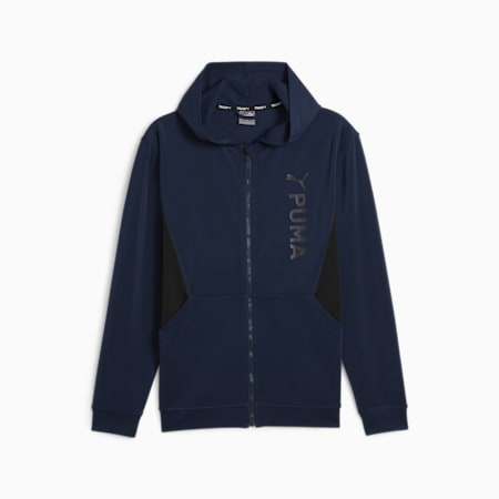 PUMA Fit dubbelgebreide hoodie met rits voor heren, Club Navy, small