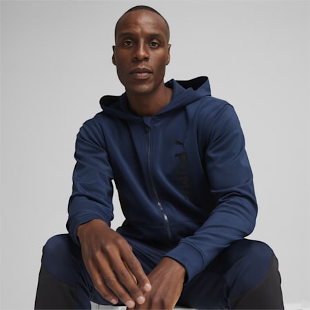 PUMA Fit Double Knit Men's Full-Zip Hoodie, Club Navy, small