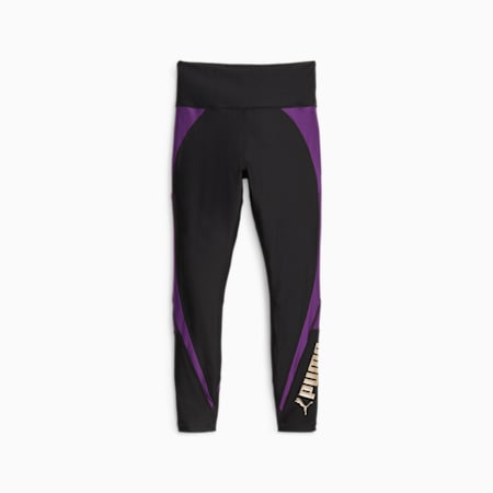 กางเกงเลกกิ้งเอวสูงผู้หญิง 7/8 ส่วน Puma Fit, PUMA Black-Purple Pop, small-THA