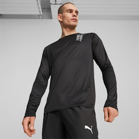 PUMA FIT Logo Graphic Long-Sleeve Training Tee Men, PUMA Black, small-SEA