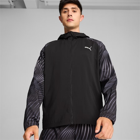 Run Favorite Men's Jacket, PUMA Black-AOP, small-AUS