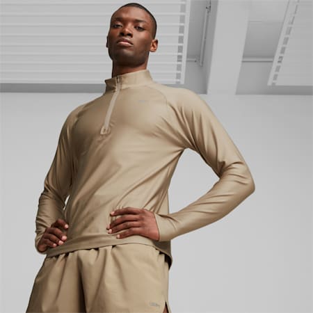 RUN Men's Quarter-zip Tee, Hazelnut, small-AUS