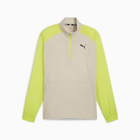 PUMA FIT Woven Men's Quarter Zip Sweater, Putty-Lime Pow, small