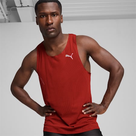 RUN ULTRASPUN Men's Running Singlet, Mars Red-AOP, small-AUS