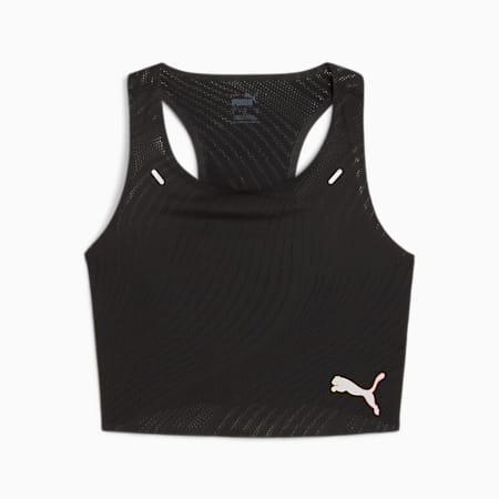 RUN ULTRASPUN Women's Running Crop Top, PUMA Black-Fireglow, small-SEA